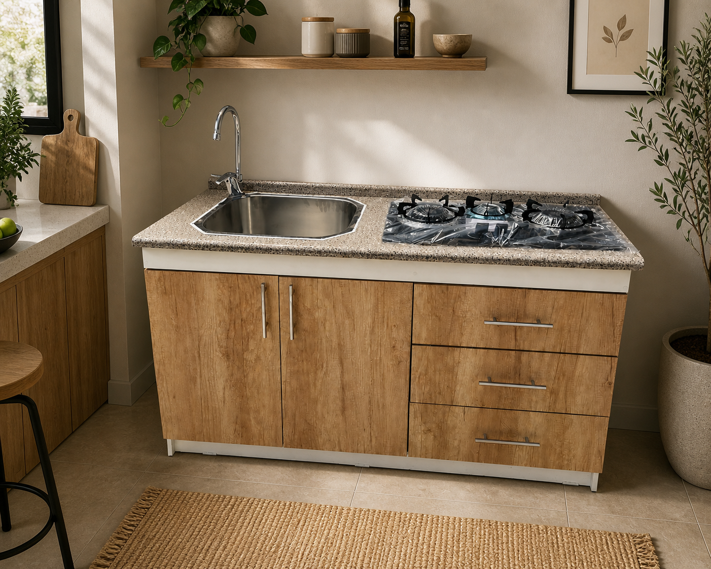 Mueble de Cocina Compacto con Fregadero y Cocina a Gas