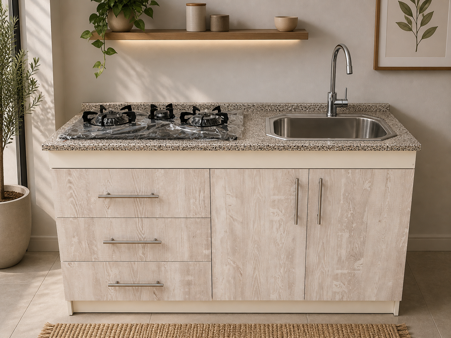 Mueble de Cocina Compacto con Fregadero y Cocina a Gas