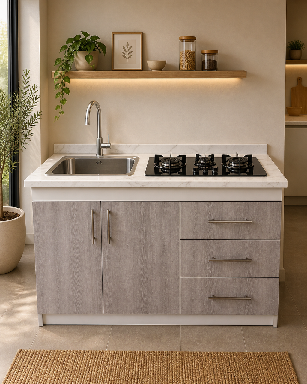 Mueble de Cocina Compacto con Fregadero y Cocina a Gas